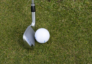 A golf club with the ball