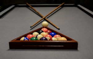 Snooker balls in the frame.